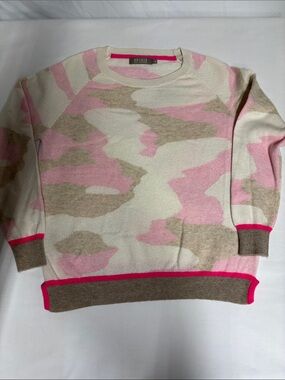 Brodie Fine Cashmere 100% Cashmere Camo Sweater Women's Small Pink Cream Made in